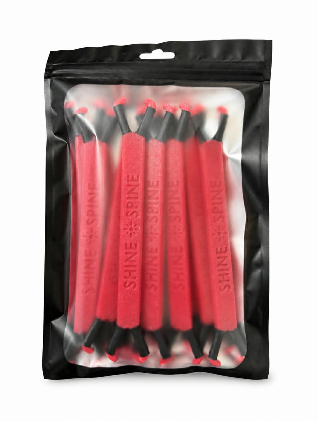 Pack of Bloom Pulse Rose 5inch branch spreaders in clear plastic bag with a black exterior on a white background.