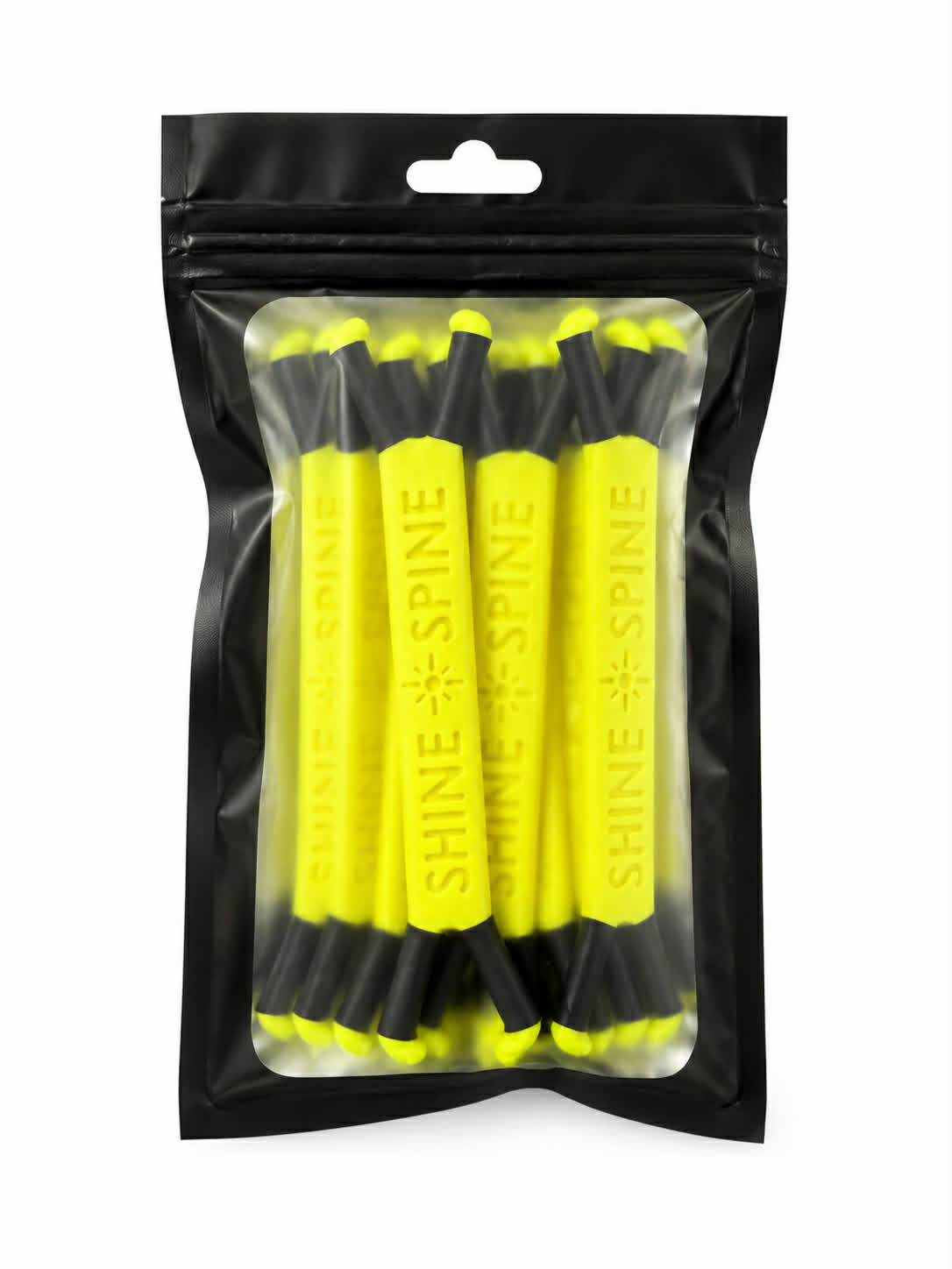 Pack of Photon Burst Yellow 3 1/2inch branch spreaders in clear plastic bag with a black exterior on a white background.