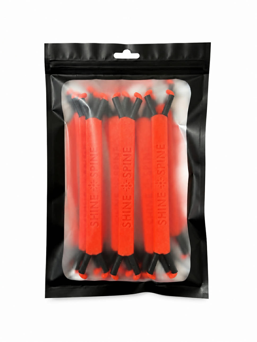 Pack of Solar Ember Orange 5inch branch spreaders in clear plastic bag with a black exterior on a white background.